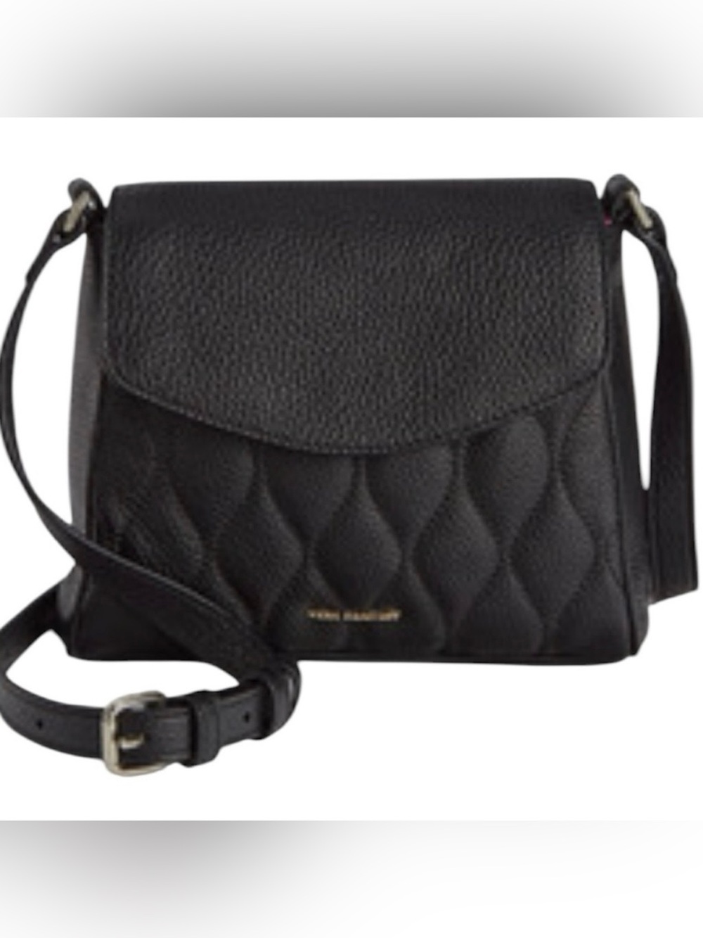 Vera Quilted Sarah Crossbody Black Genuine Leather - EUC